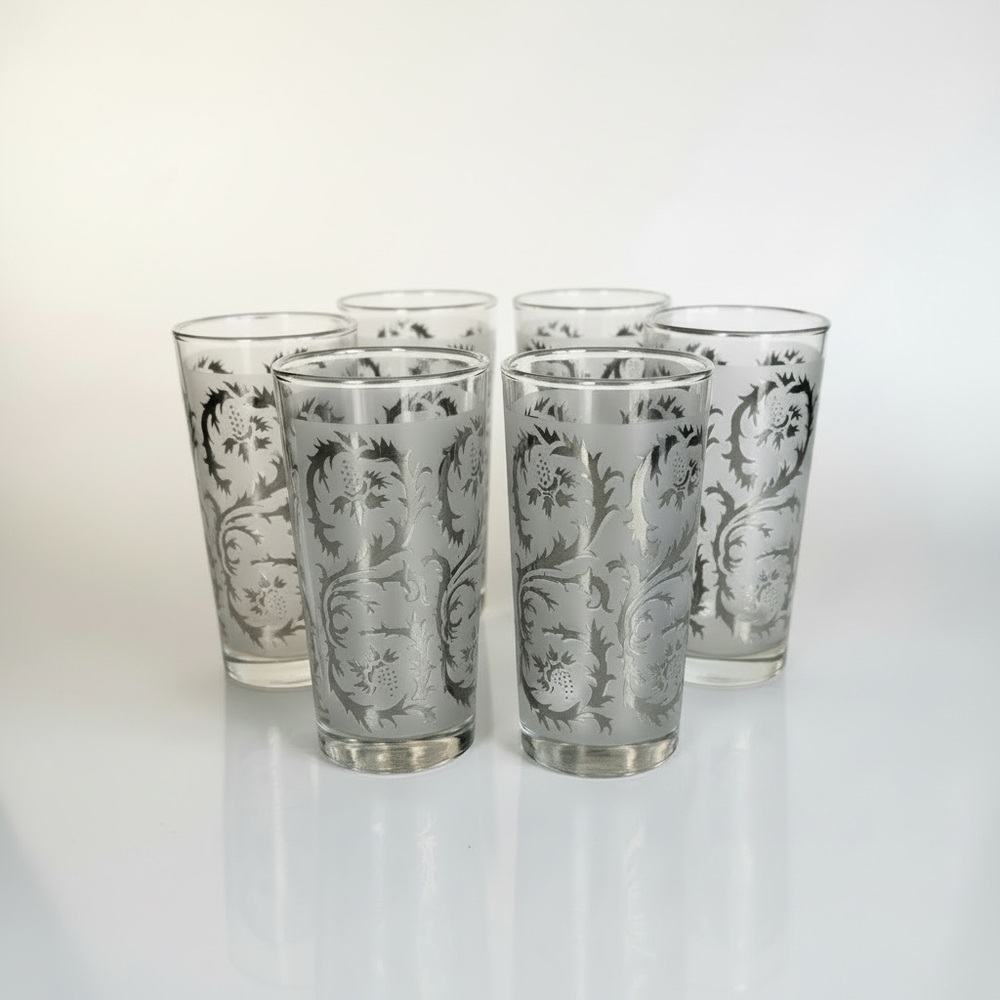 6 MCM Dominion High Ball Aristocrat  Platinum Glass Tumblers